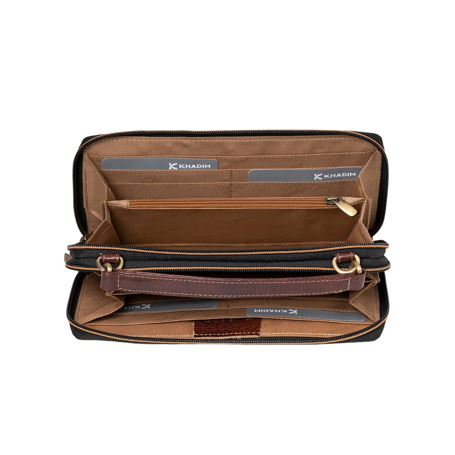 KHADIM Double Zip-Around Leather Wallet with Top Handle (non-detachable) for Women - Image 5